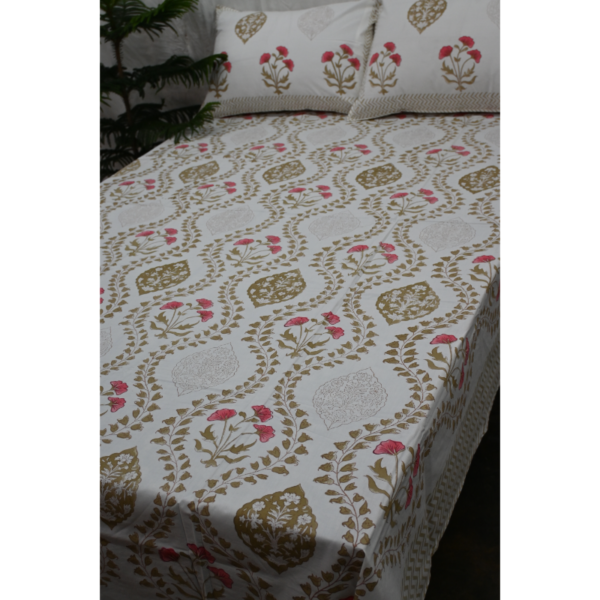 Hand Block Printed Bed Sheet and Pillowcase Set Fitted Bedsheet (queen)