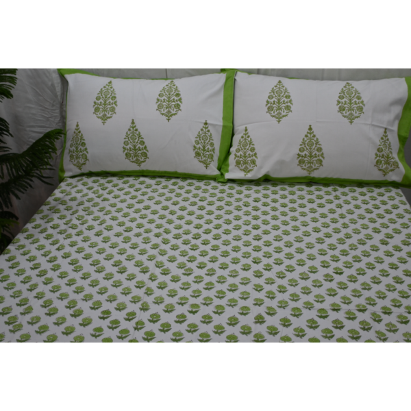 Hand Block Printed Bed Sheet and Pillowcase Set Fitted Bedsheet (queen)