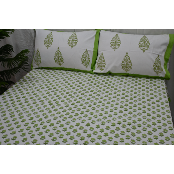 Hand Block Printed Bed Sheet and Pillowcase Set Fitted Bedsheet (queen)