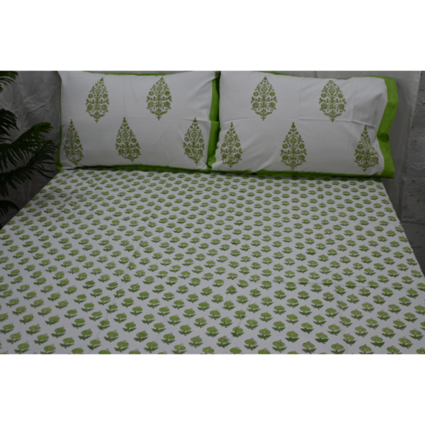 Hand Block Printed Bed Sheet and Pillowcase Set Fitted Bedsheet (queen)