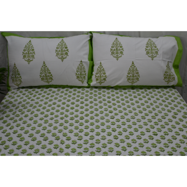 Hand Block Printed Bed Sheet and Pillowcase Set Fitted Bedsheet (queen)