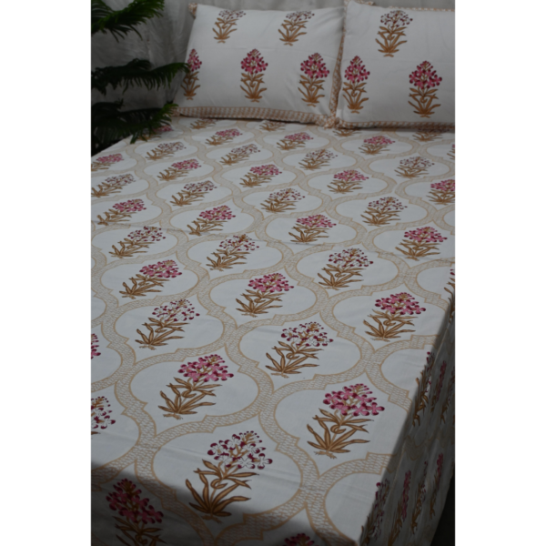 Hand Block Printed Bed Sheet and Pillowcase Set Fitted Bedsheet (queen)