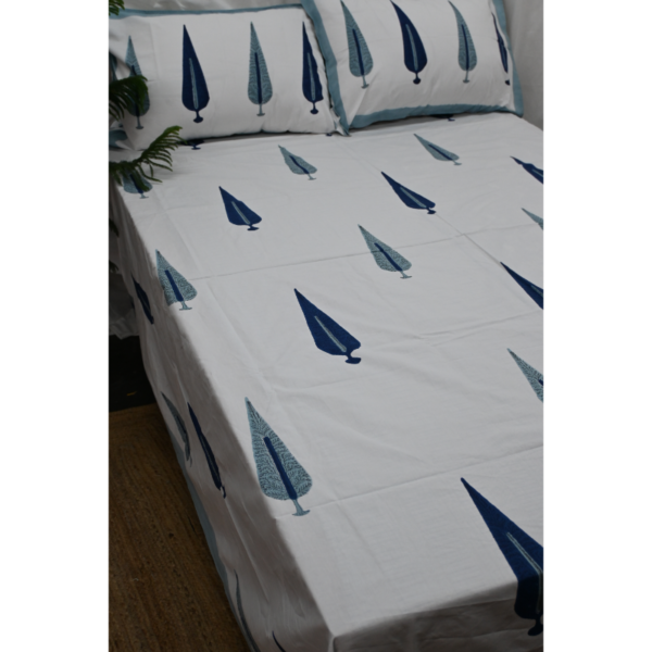 Hand Block Printed Bed Sheet and Pillowcase Set Fitted Bedsheet (queen)