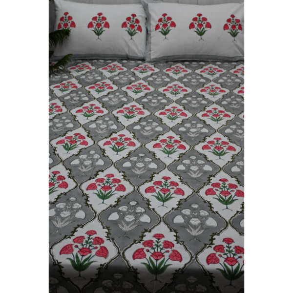 Hand Block Printed Bed Sheet and Pillowcase Set Fitted Bedsheet (queen)