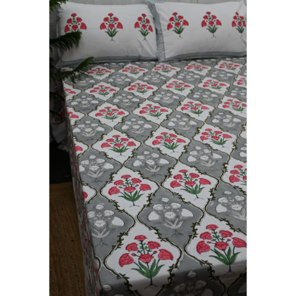 Hand Block Printed Bed Sheet and Pillowcase Set Fitted Bedsheet (queen)