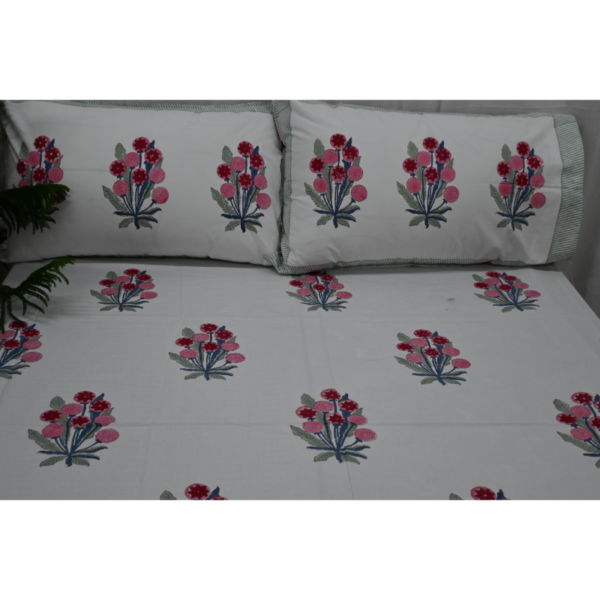 Hand Block Printed Bed Sheet and Pillowcase Set Fitted Bedsheet (queen)